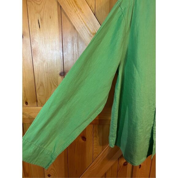 Alan Flusser Green Linen Button Up Shirt Mens XL Long Sleeve Pocket (0375) - Picture 2 of 5